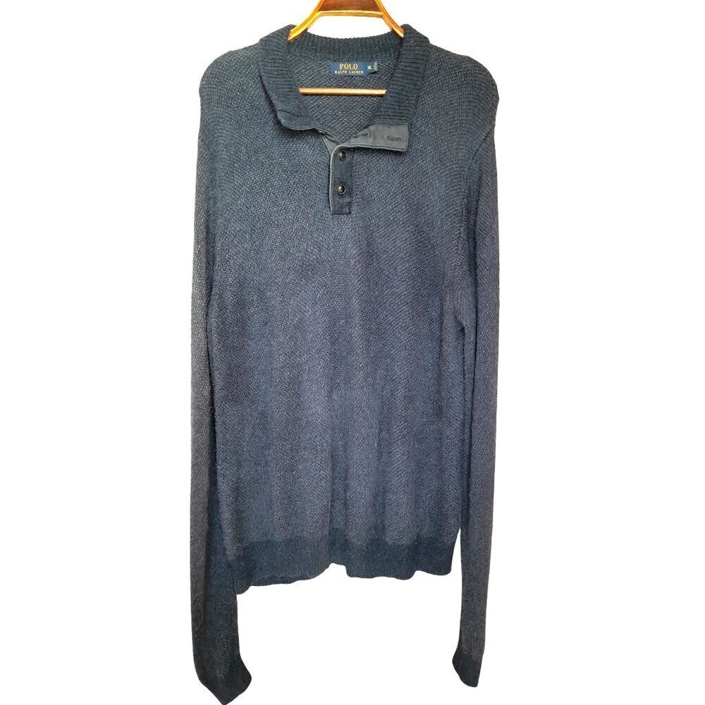 Vtg Polo Ralph Lauren Mens Polo Sweater 100% Silk Luxury Dad Lightweight XL Blue